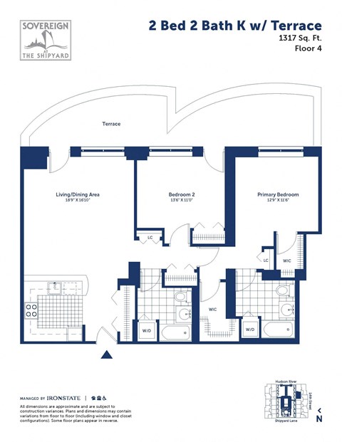 Floor plan for 2 beds, 2 baths, 1317 sqft